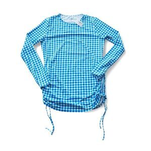 Draper James x Lands End Gingham Swim Tunic Rash Guard Shirt White Blue Women M